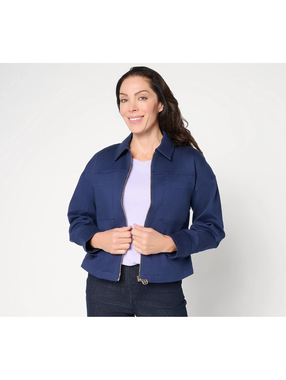 Belle by Kim Gravel Stretch Twill Signature Zip Jean Jacket Twilight, Medium